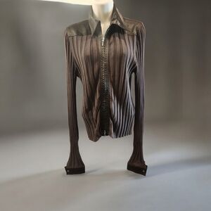 Cabi Navigator Silk Velvet Slim Zip Cardigan sweater M